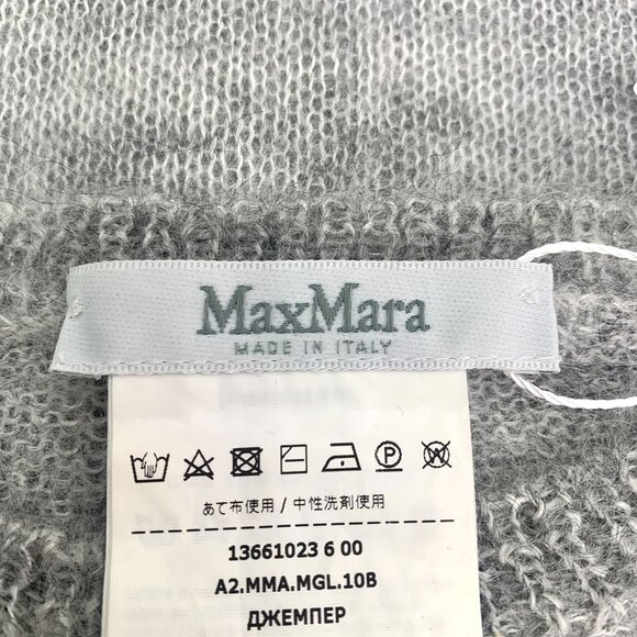 Max Mara Womens Gray Wool & Angora Blend Sweater With Black M Embroidery - Picture 6 of 8